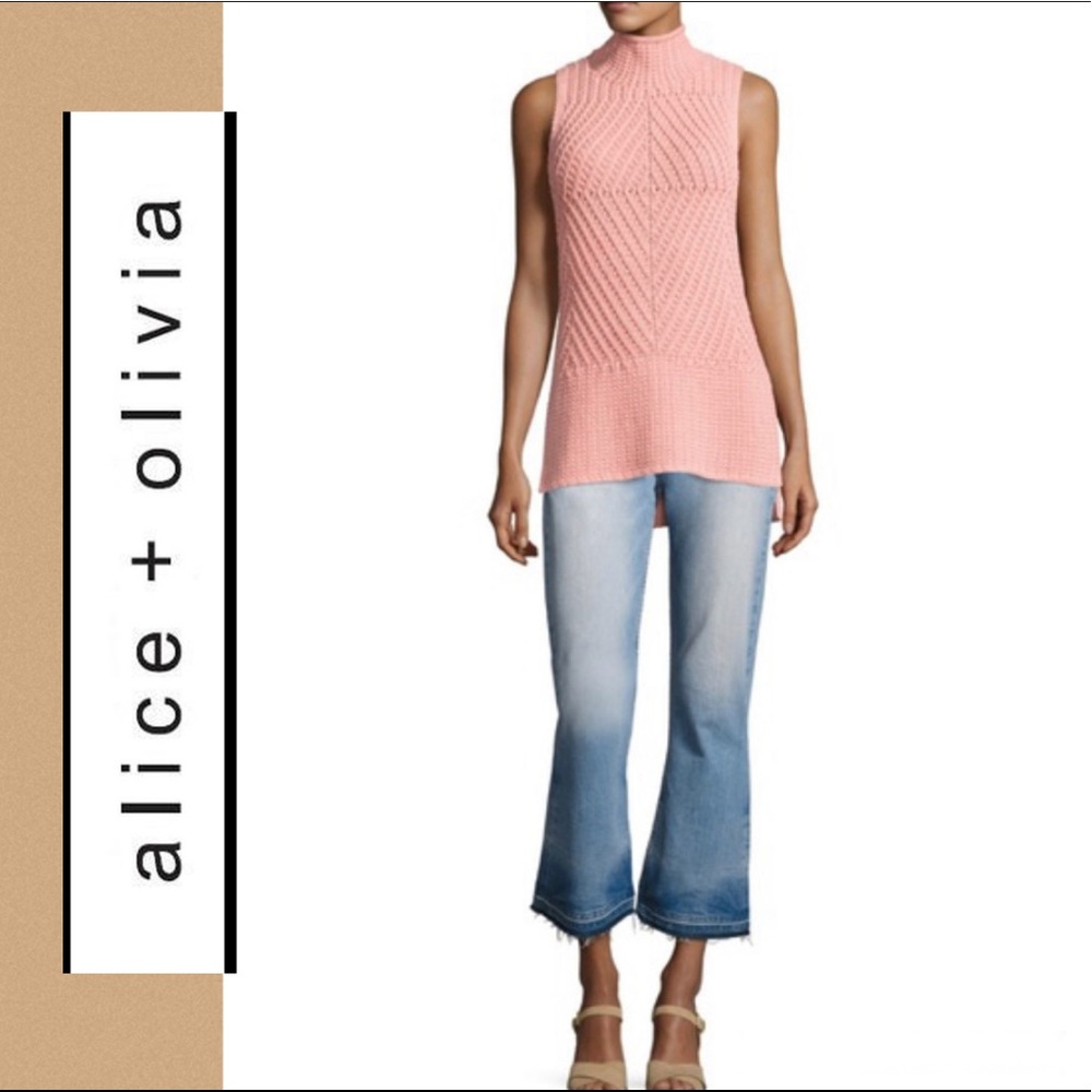 Alice + Olivia Abbot Sleeveless Mock Neck Sweater Rose Light Pink
